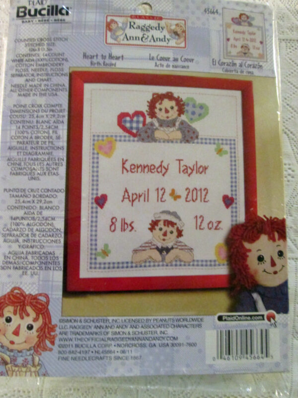 Raggedy Ann and Andy Bird Record Cross Stitch Kit