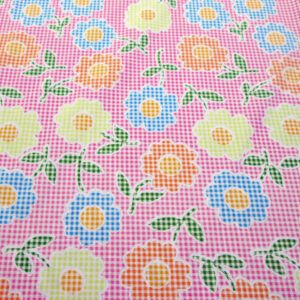 Pink Checks with Flowers Poly Cotton Fabric