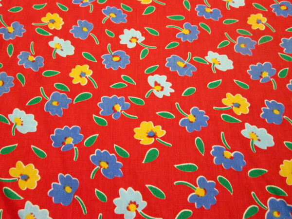 Red with Colorful Flowers Poly Cotton Fabric